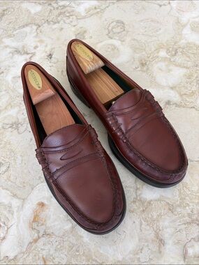 Sebago Broadway Canoe Penny Loafers Brown Leather Made in USA Vintage